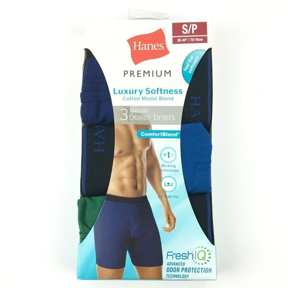 Hanes Premium Mens Tagless Boxer Briefs Small 28-30 Multi 3 Pack - Picture 1 of 10